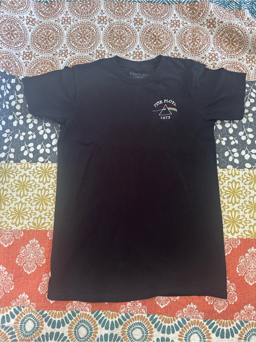 Pink Floyd Black Short Sleeve Tee with Small Embroidered Prism Logo